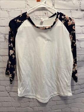 Women’s Floral Raglan Sleeve Tee - White and Black/Dark Navy